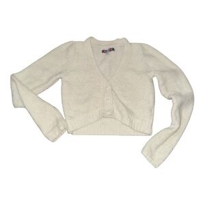 Urban Outfitters White Cropped Cardigan S Soft Girl Y2K Preppy Minimal Cozy